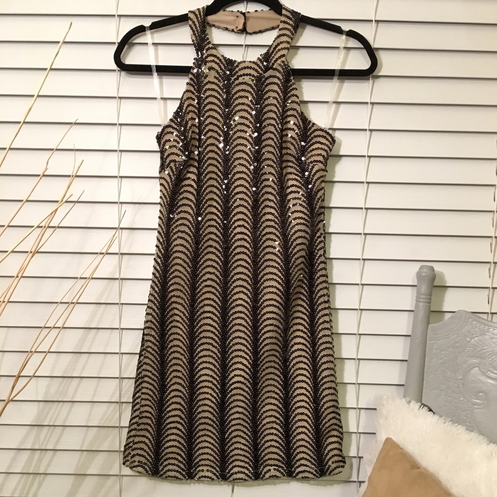 🖤 Sequin Halter Party Dress Nude/Black